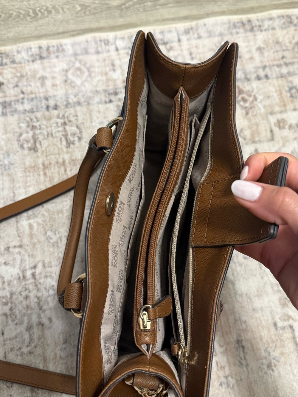 Michael Kors Brown Leather Top-Handle Satchel with Gold Hardware - Picture 4 of 11